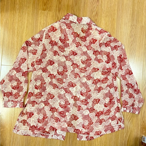 Vintage Sheer Floral Rose Button up Collar Blouse Red & White - Picture 4 of 14